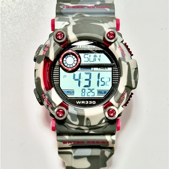 NEW Unisex 46mm Hot Pink & Gray Camo Digital Chronograph Armitron Watch WR330ft - Picture 5 of 17